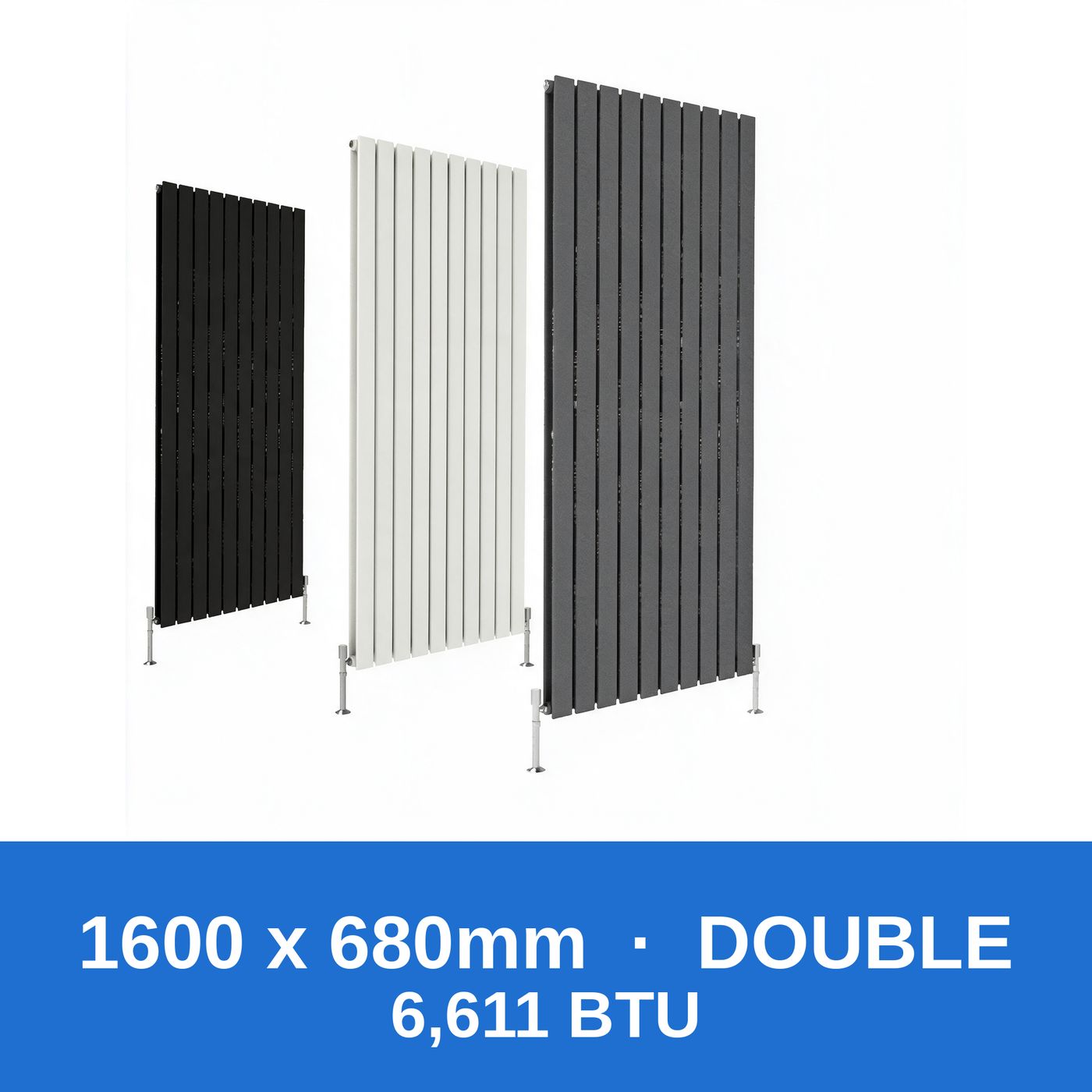 Flat panel radiator 1600 x 680mm double panel in black, white and anthracite grey - Rackerman