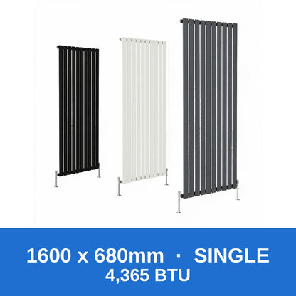 Flat panel radiator 1600 x 680mm single panel in black, white and anthracite grey - Rackerman