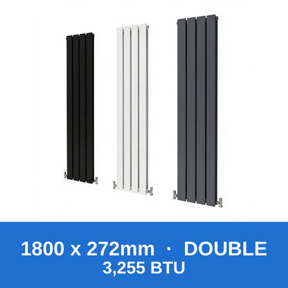 Flat panel radiator 1800 x 272mm double panel in black, white and anthracite grey - Rackerman