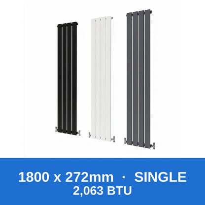 Flat panel radiator 1800 x 272mm single panel in black, white and anthracite grey - Rackerman