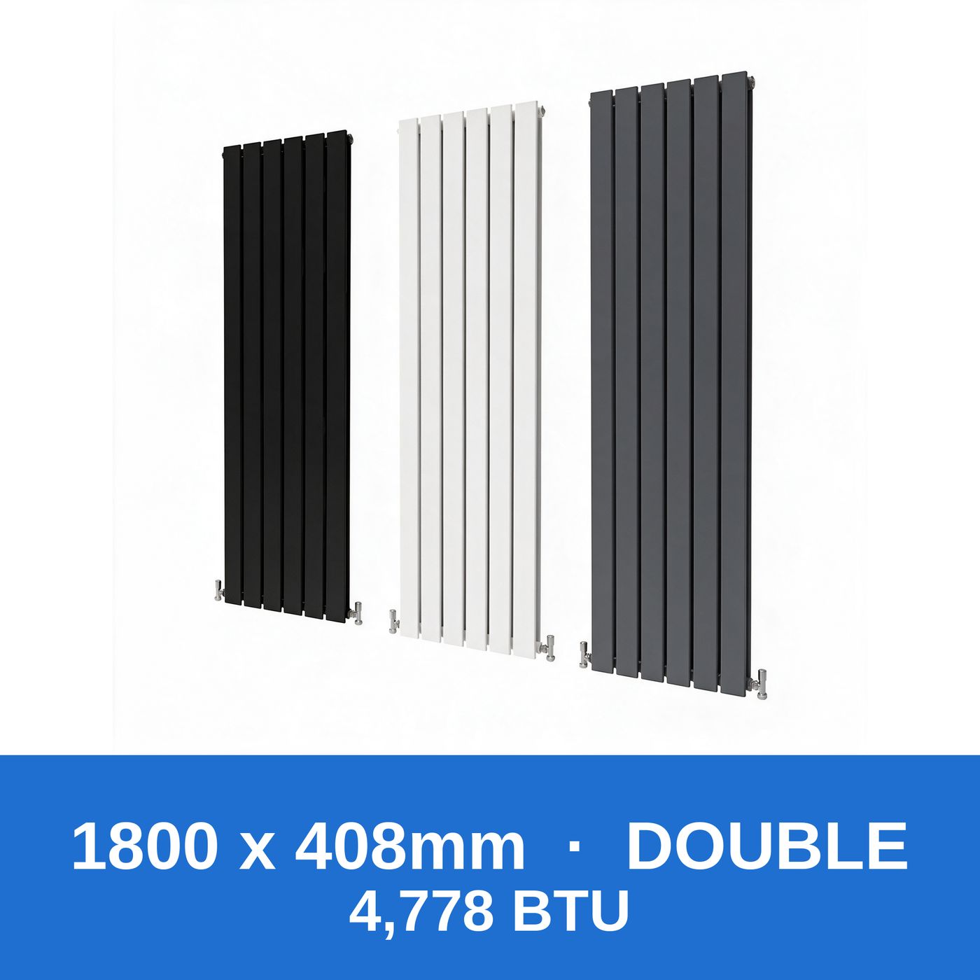 Flat panel radiator 1800 x 408mm double panel in black, white and anthracite grey - Rackerman
