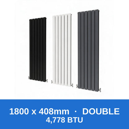 Flat panel radiator 1800 x 408mm double panel in black, white and anthracite grey - Rackerman