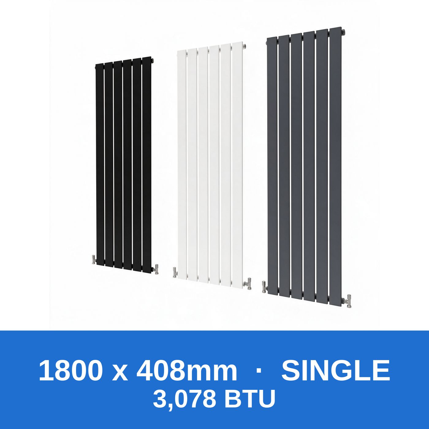 Flat panel radiator 1800 x 408mm single panel in black, white and anthracite grey - Rackerman