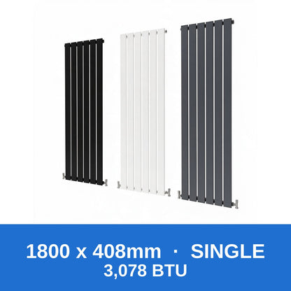 Flat panel radiator 1800 x 408mm single panel in black, white and anthracite grey - Rackerman