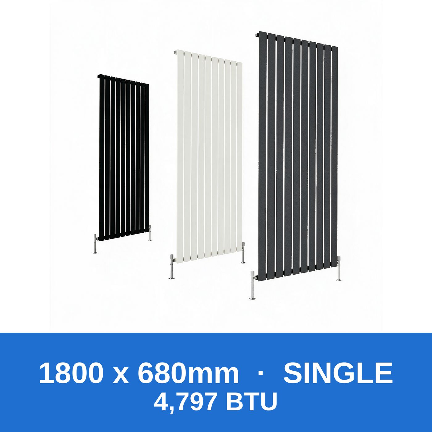 Flat panel radiator 1800 x 680mm single panel in black, white and anthracite grey - Rackerman