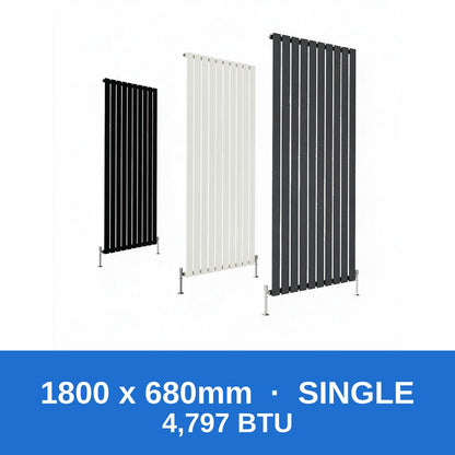 Flat panel radiator 1800 x 680mm single panel in black, white and anthracite grey - Rackerman
