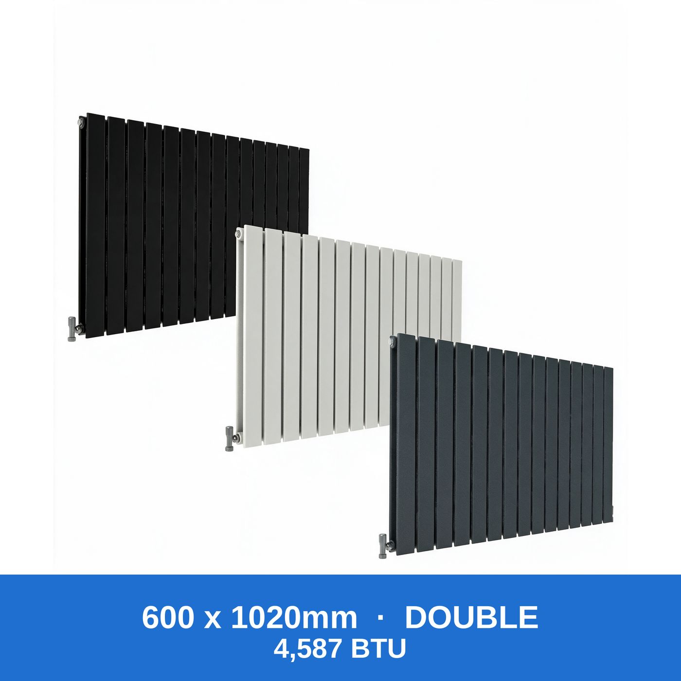 Flat panel radiator 600 x 1020mm double panel in black, white and anthracite grey - Rackerman