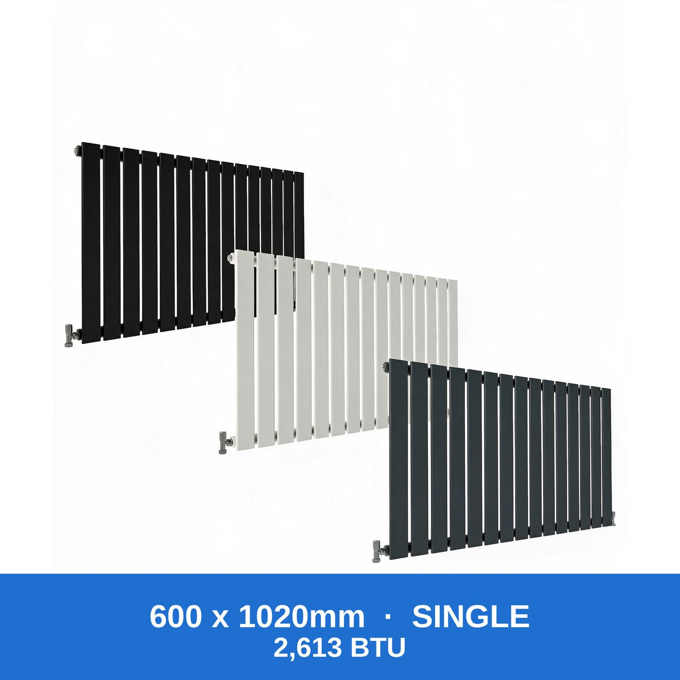 Flat panel radiator 600 x 1020mm single panel in black, white and anthracite grey - Rackerman