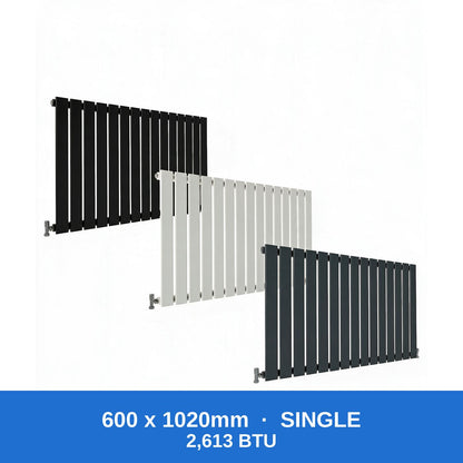 Flat panel radiator 600 x 1020mm single panel in black, white and anthracite grey - Rackerman