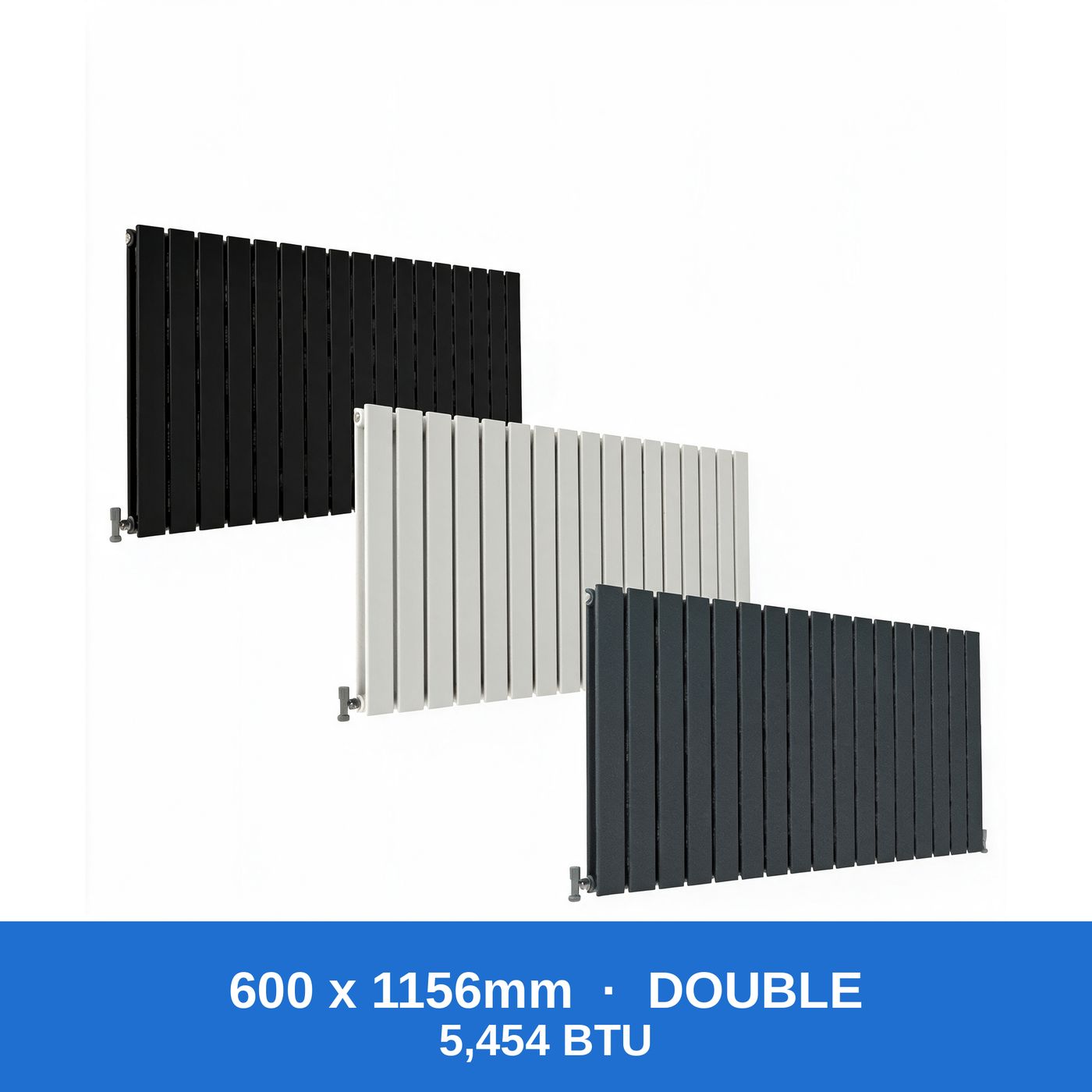 Flat panel radiator 600 x 1156mm double panel in black, white and anthracite grey - Rackerman
