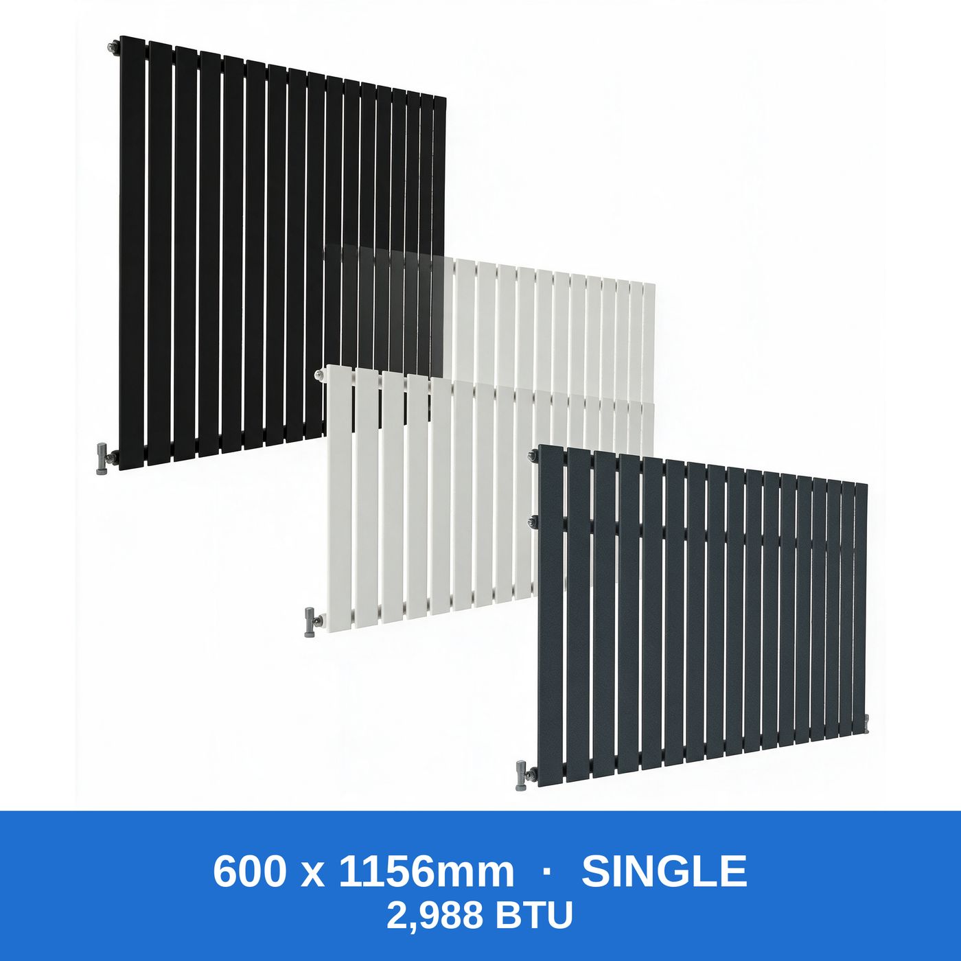 Flat panel radiator 600 x 1156mm single panel in black, white and anthracite grey - Rackerman