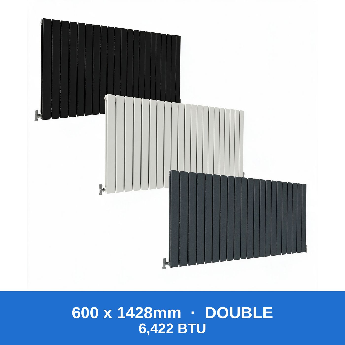 Flat panel radiator 600 x 1428mm double panel in black, white and anthracite grey - Rackerman