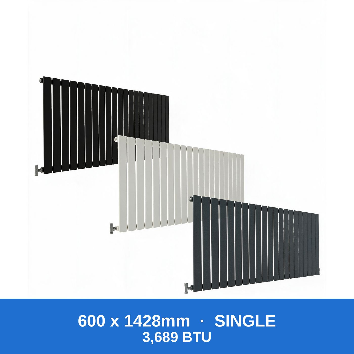 Flat panel radiator 600 x 1428mm single panel in black, white and anthracite grey - Rackerman