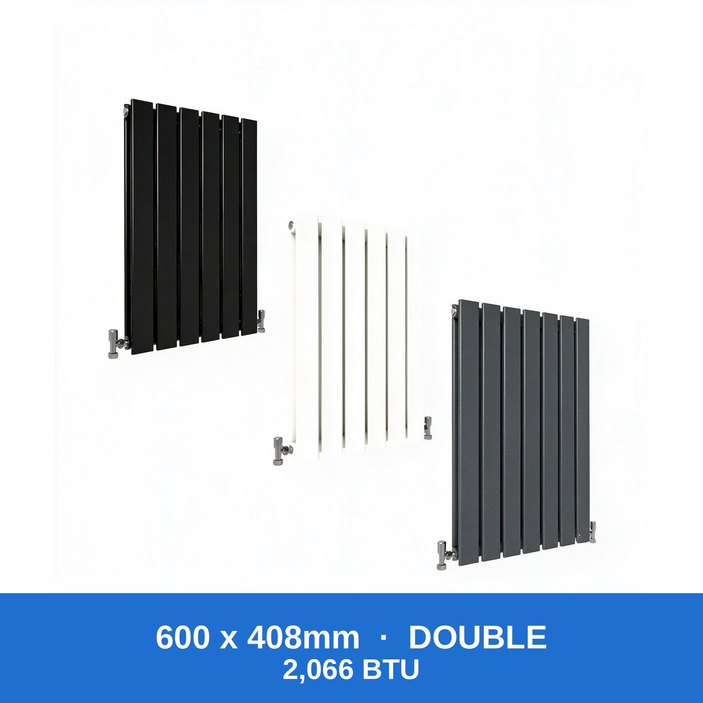 Flat panel radiator 600 x 408mm double panel in black, white and anthracite grey - Rackerman