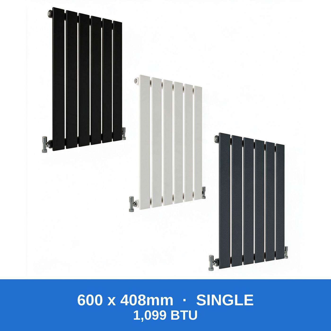 Flat panel radiator 600 x 408mm single panel in black, white and anthracite grey - Rackerman
