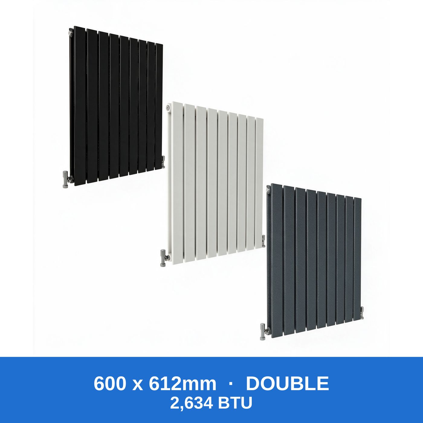 Flat panel radiator 600 x 612mm double panel in black, white and anthracite grey - Rackerman