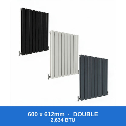 Flat panel radiator 600 x 612mm double panel in black, white and anthracite grey - Rackerman