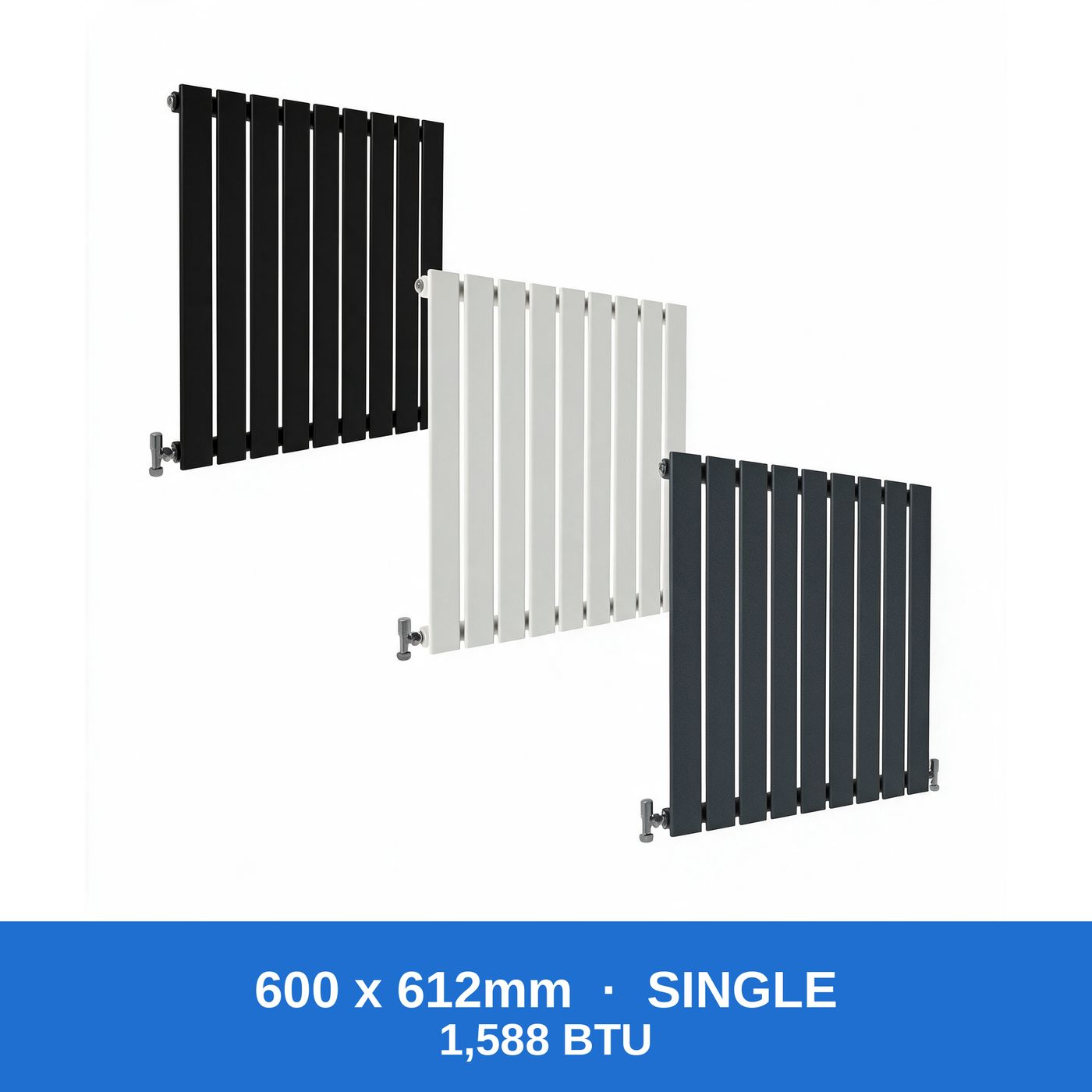 Flat panel radiator 600 x 612mm single panel in black, white and anthracite grey - Rackerman
