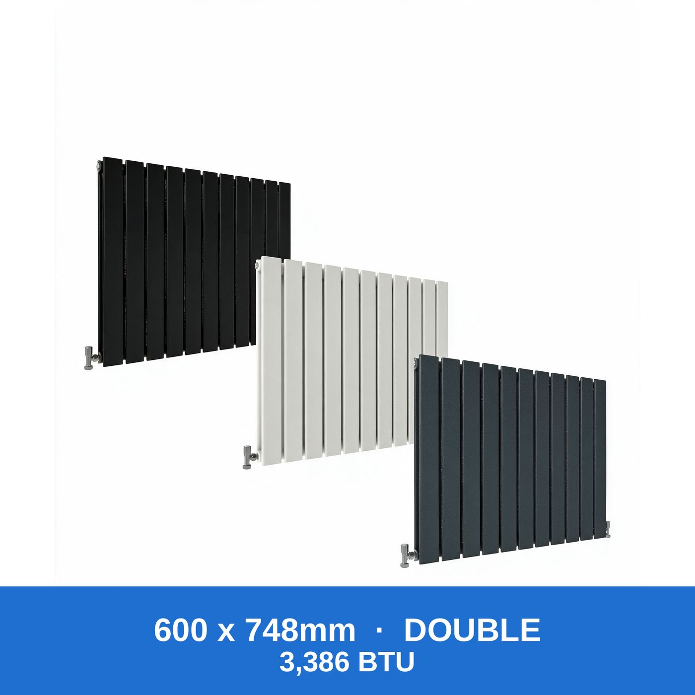 Flat panel radiator 600 x 748mm double panel in black, white and anthracite grey - Rackerman