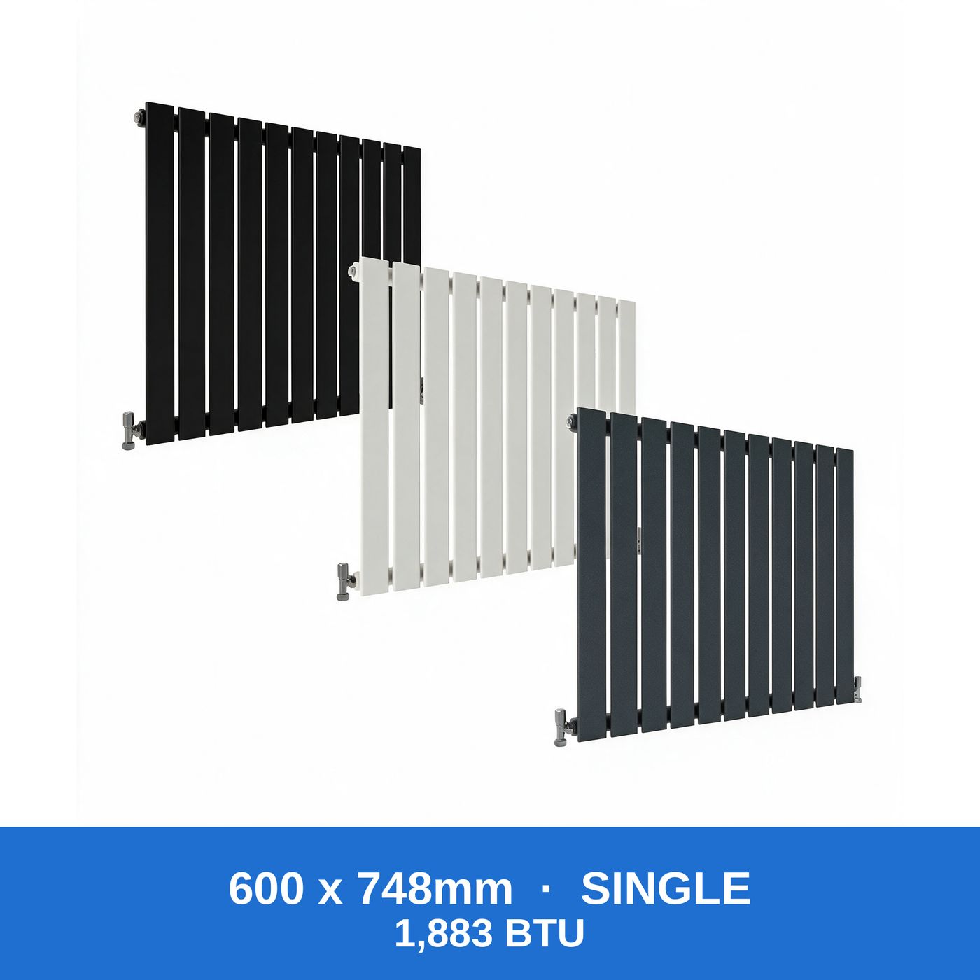 Flat panel radiator 600 x 748mm single panel in black, white and anthracite grey - Rackerman