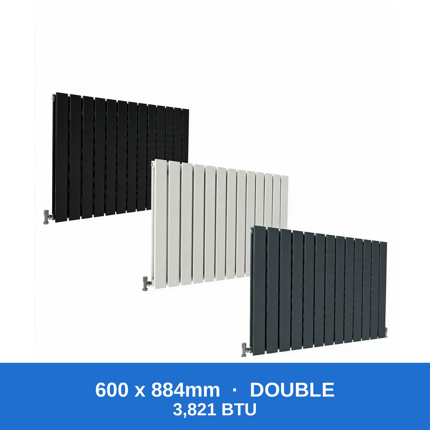 Flat panel radiator 600 x 884mm double panel in black, white and anthracite grey - Rackerman