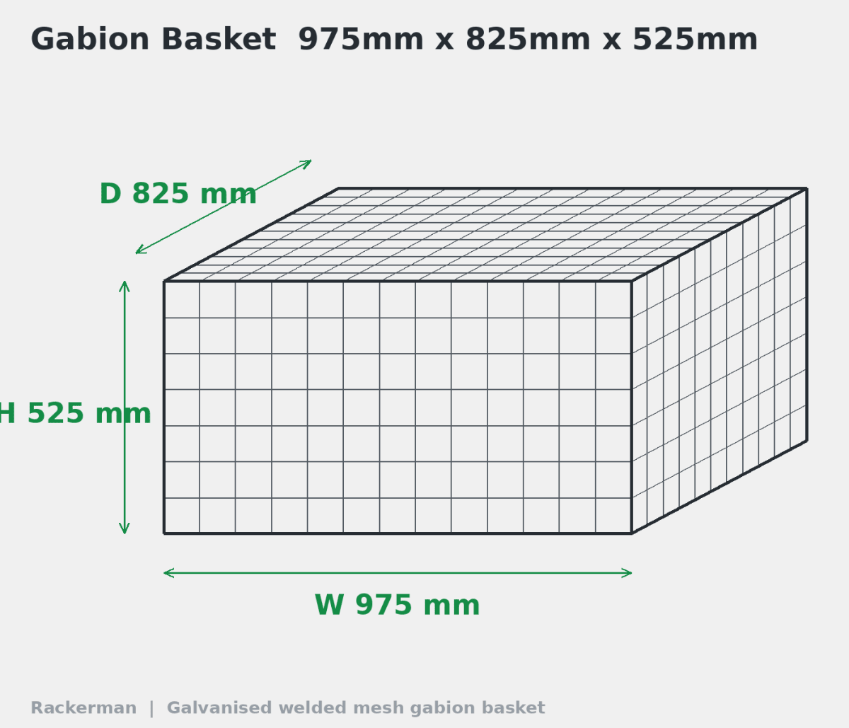 GALFAN Gabion Baskets — Zinc-Aluminium Stone Cages, 10G, 525mm to 2m+ - Rackerman
