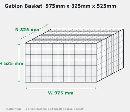 GALFAN Gabion Baskets — Zinc-Aluminium Stone Cages, 10G, 525mm to 2m+ - Rackerman