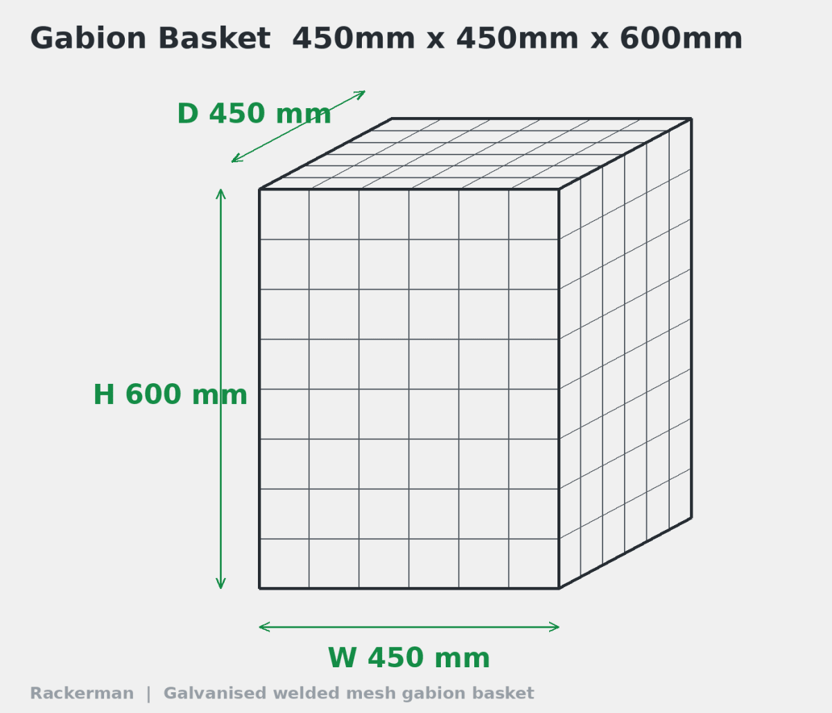 GALFAN Gabion Baskets — Zinc-Aluminium Stone Cages, 10G, 525mm to 2m+ - Rackerman