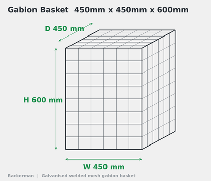 GALFAN Gabion Baskets — Zinc-Aluminium Stone Cages, 10G, 525mm to 2m+ - Rackerman