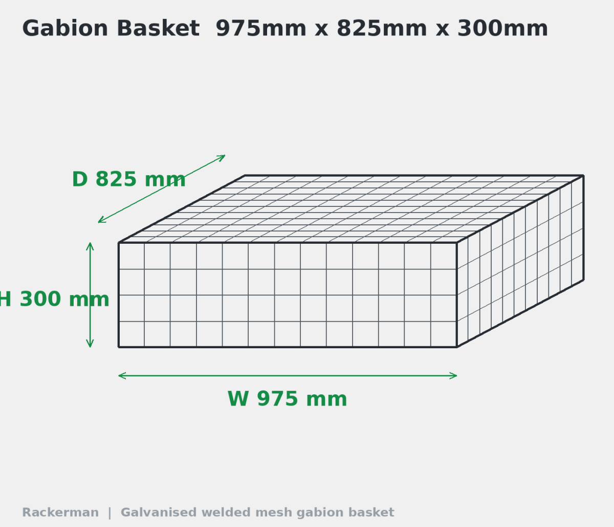GALFAN Gabion Baskets — Zinc-Aluminium Stone Cages, 10G, 525mm to 2m+ - Rackerman