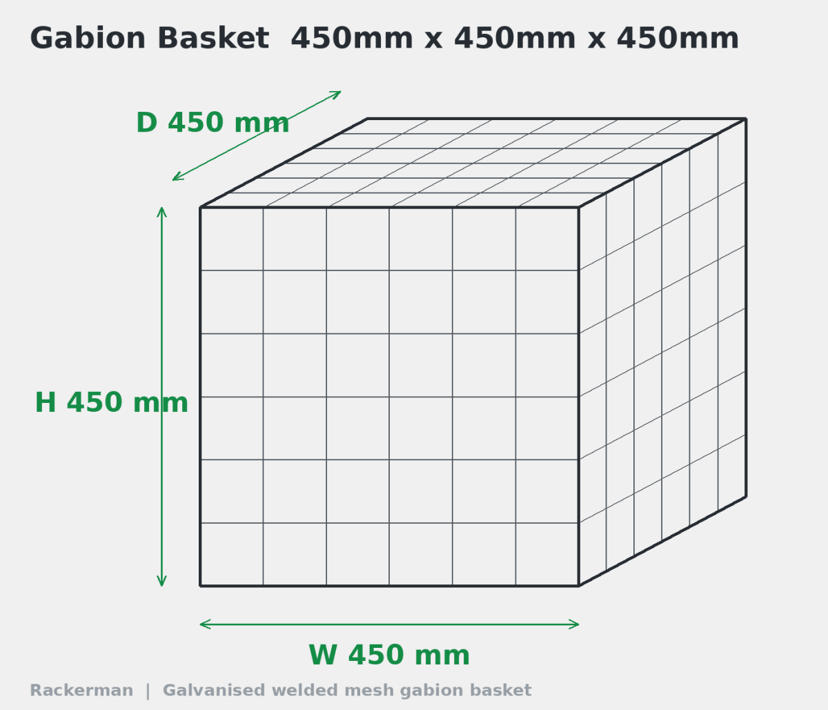 GALFAN Gabion Baskets — Zinc-Aluminium Stone Cages, 10G, 525mm to 2m+ - Rackerman