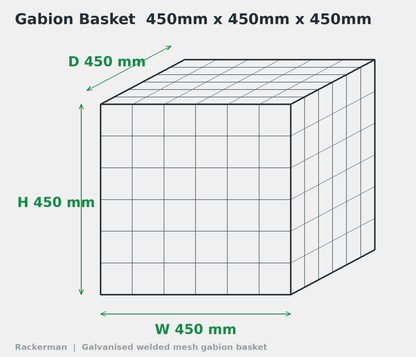 GALFAN Gabion Baskets — Zinc-Aluminium Stone Cages, 10G, 525mm to 2m+ - Rackerman