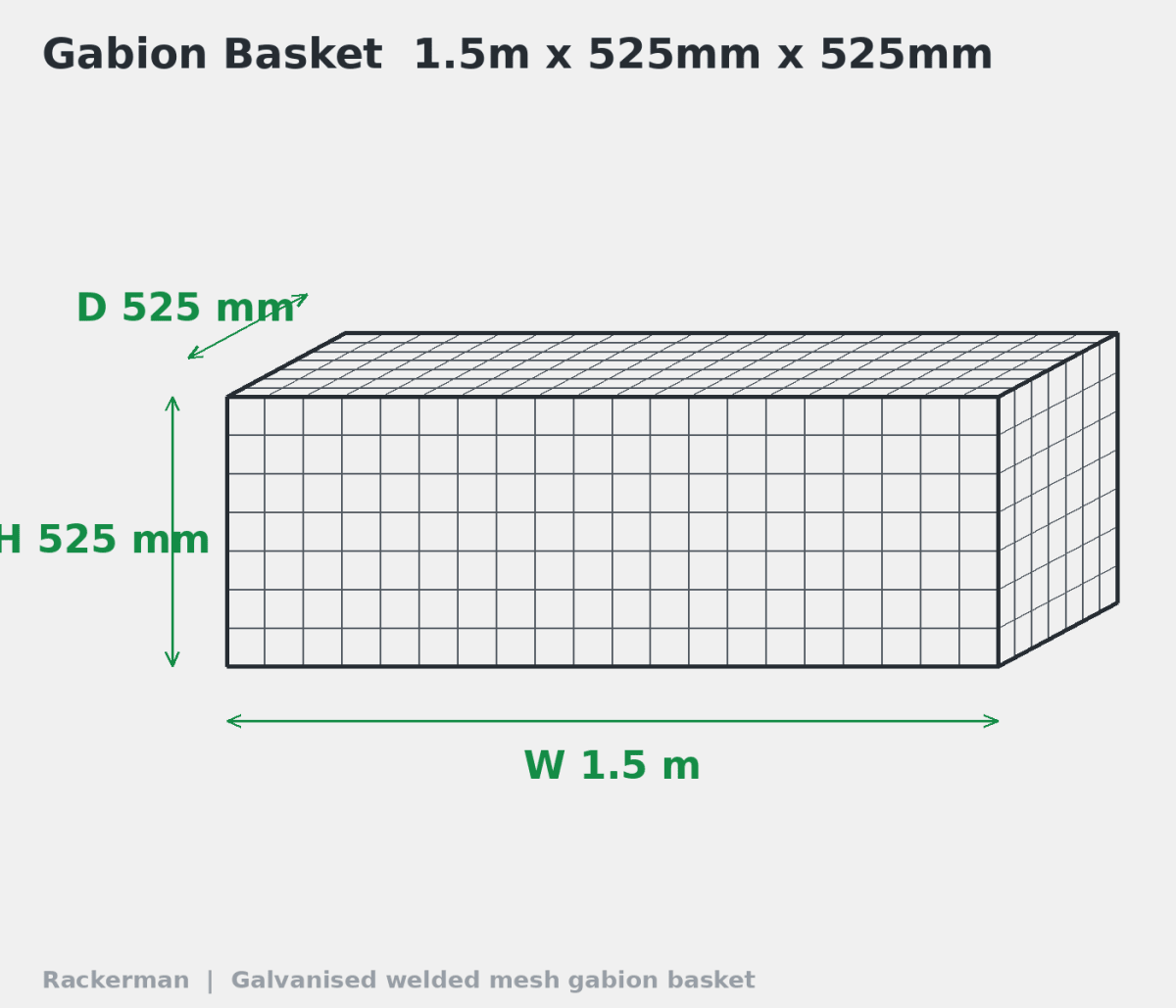 GALFAN Gabion Baskets — Zinc-Aluminium Stone Cages, 10G, 525mm to 2m+ - Rackerman