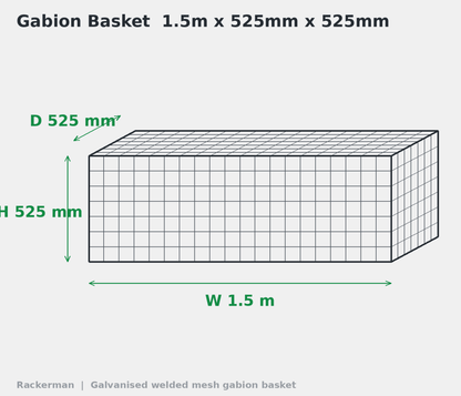 GALFAN Gabion Baskets — Zinc-Aluminium Stone Cages, 10G, 525mm to 2m+ - Rackerman