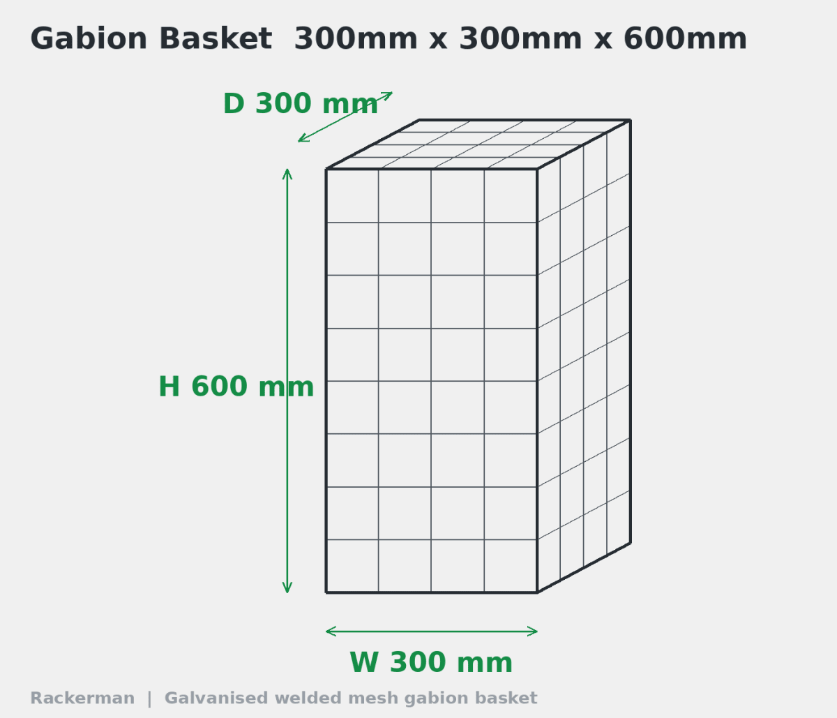 GALFAN Gabion Baskets — Zinc-Aluminium Stone Cages, 10G, 525mm to 2m+ - Rackerman