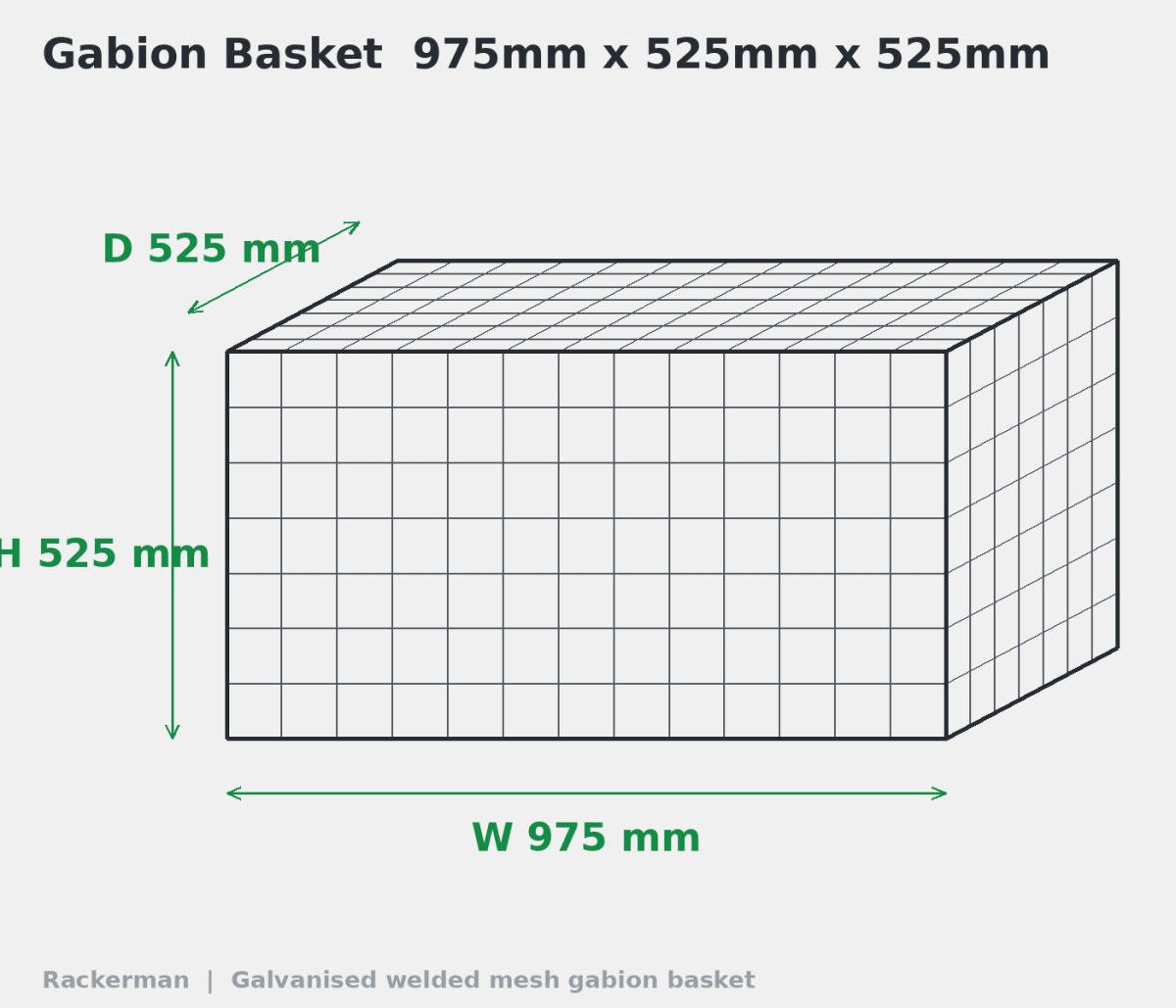 GALFAN Gabion Baskets — Zinc-Aluminium Stone Cages, 10G, 525mm to 2m+ - Rackerman