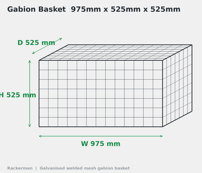 GALFAN Gabion Baskets — Zinc-Aluminium Stone Cages, 10G, 525mm to 2m+ - Rackerman