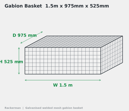 GALFAN Gabion Baskets — Zinc-Aluminium Stone Cages, 10G, 525mm to 2m+ - Rackerman