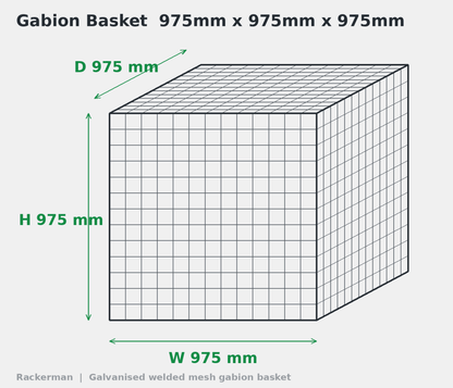 GALFAN Gabion Baskets — Zinc-Aluminium Stone Cages, 10G, 525mm to 2m+ - Rackerman