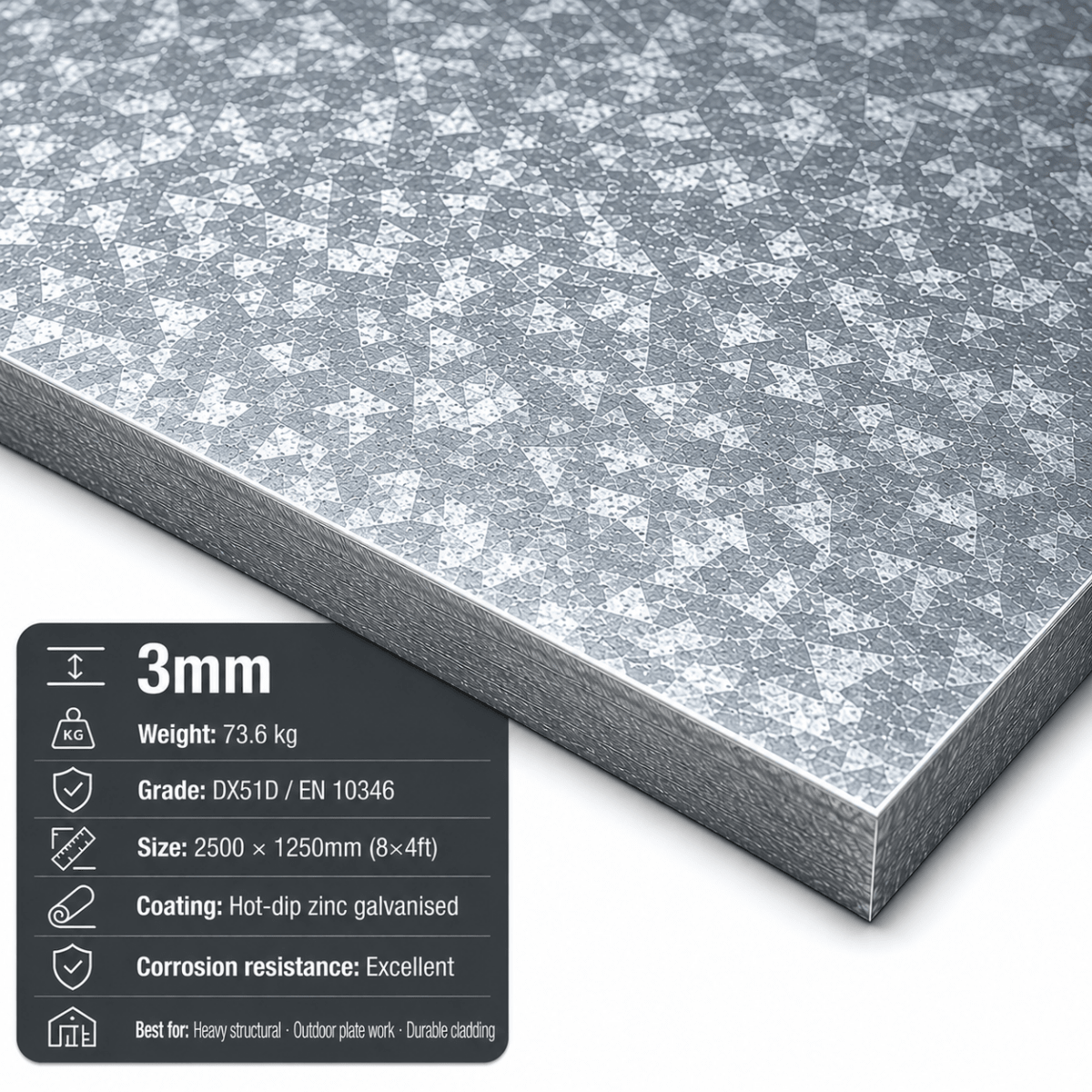 Galvanised Steel Sheet – DX51D | 8x4, 2m x 1m & 3m x 1.5m - Rackerman