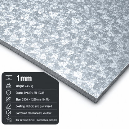 Galvanised Steel Sheet – DX51D Zinc-Coated Galvanised Sheet Metal, 8x4, 2m x 1m & 3m x 1.5m, for Roofing, Ducting & Fabrication - Rackerman