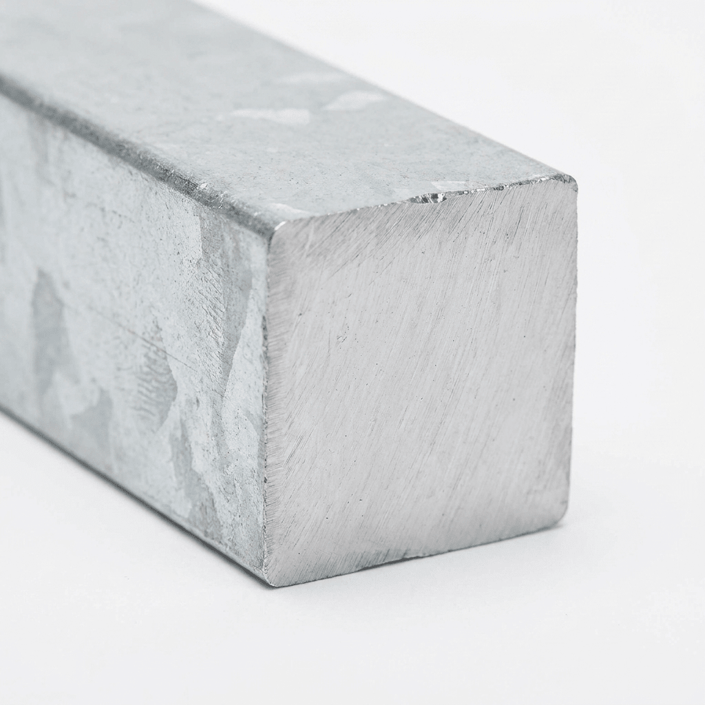 Galvanised square bar cut end and solid square section