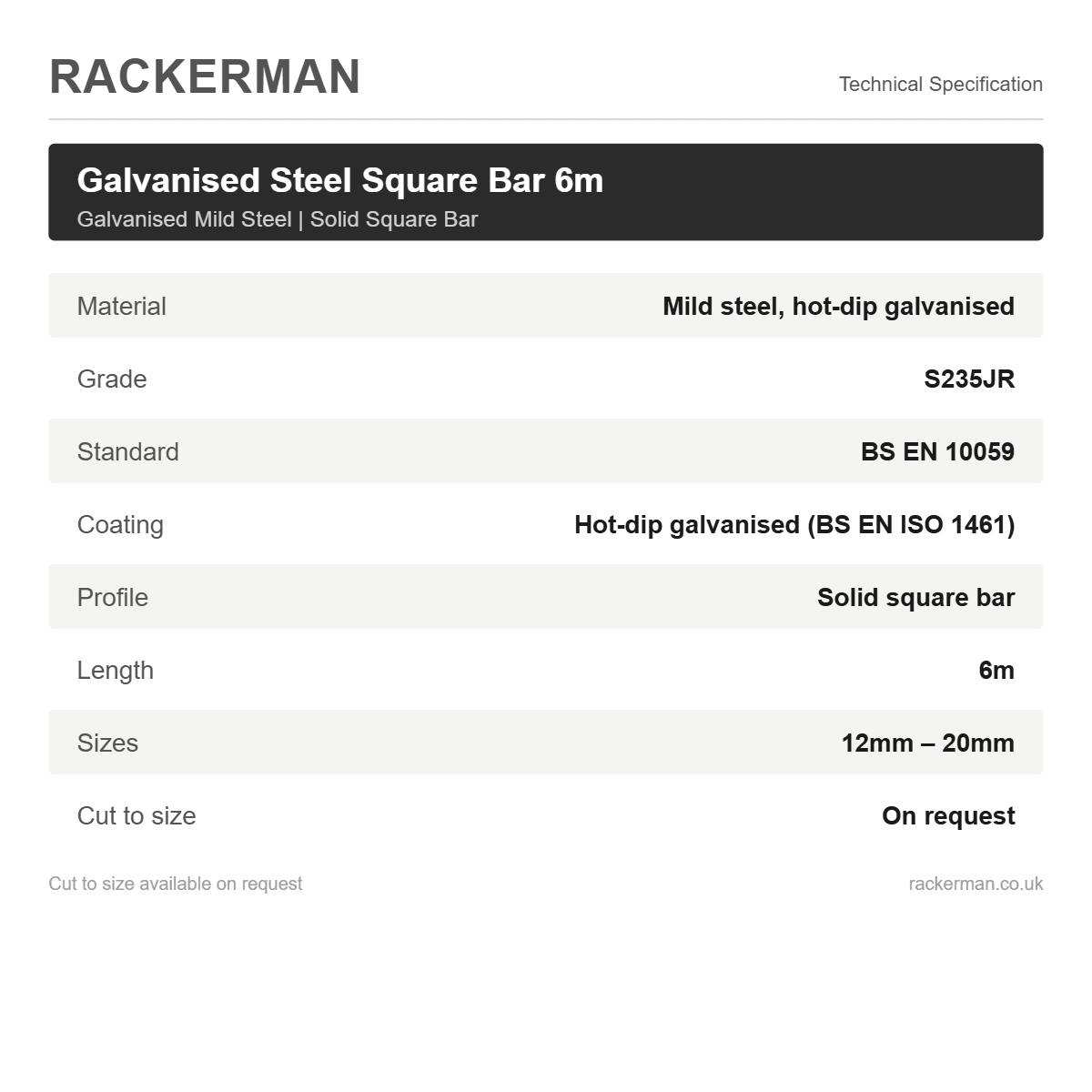 Galvanised square bar for outdoor gates and fencing