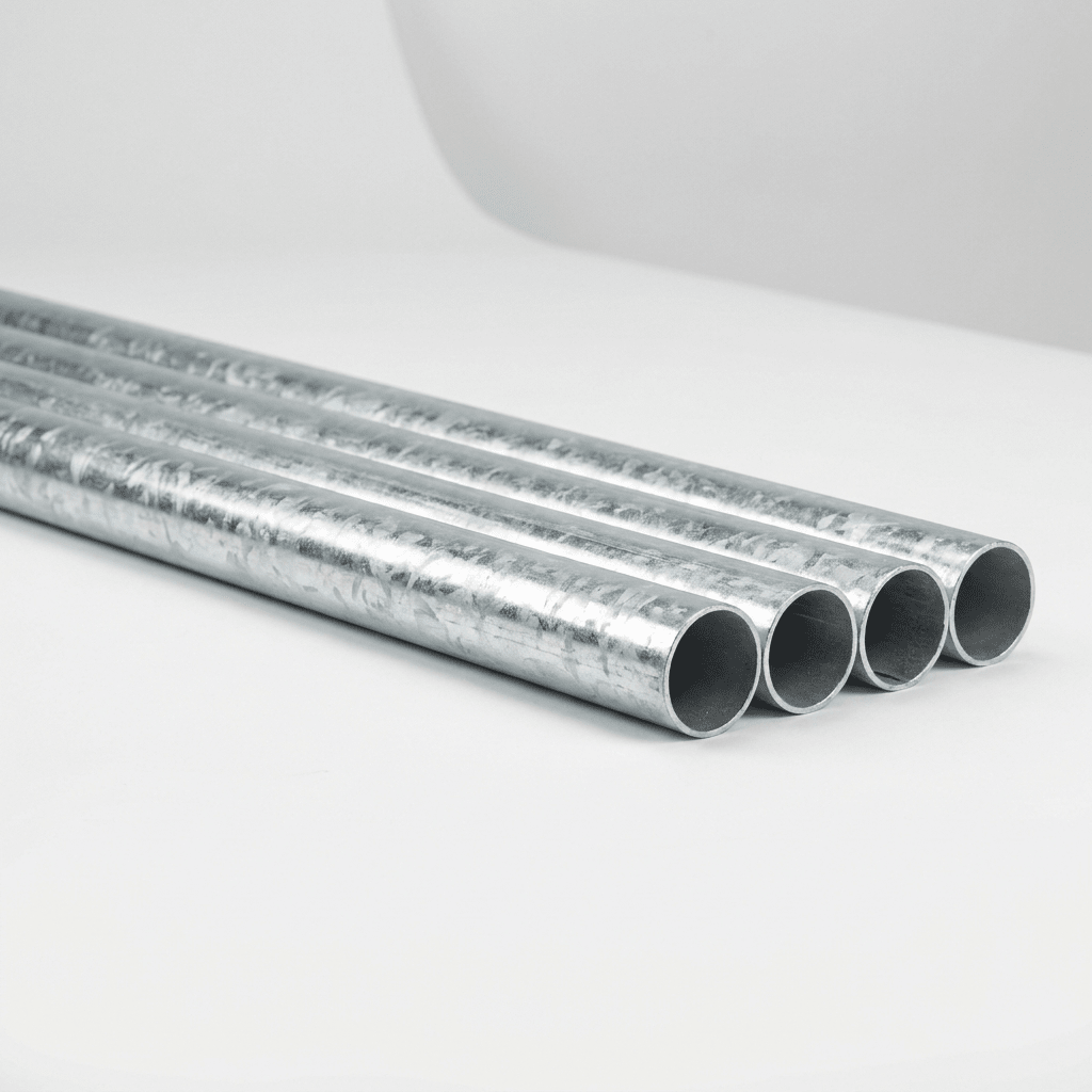 BS 1387 galvanised pipe bundle in a UK steel yard