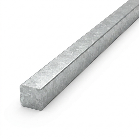 Galvanised steel square bar 6m full length on white background - Rackerman
