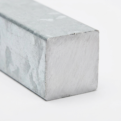 Galvanised steel square bar cut end cross-section close-up - Rackerman