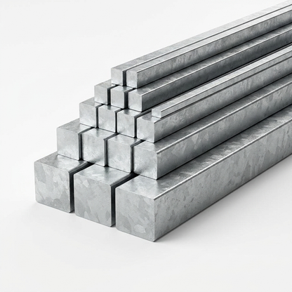 Galvanised steel square bar sizes nested group on white - Rackerman