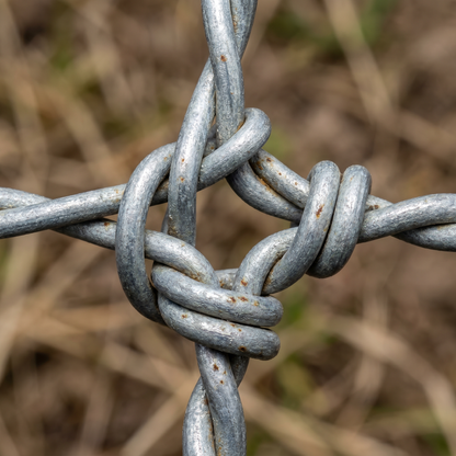 Close-up of the hinged-joint knot on galvanised stock fencing