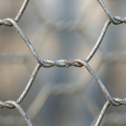 Close-up of galvanised chicken wire hexagonal mesh weave