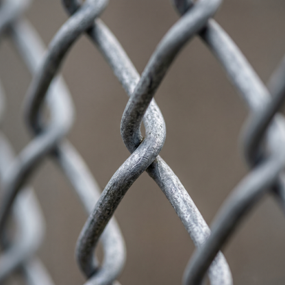 Close-up of galvanised chain link diamond mesh pattern